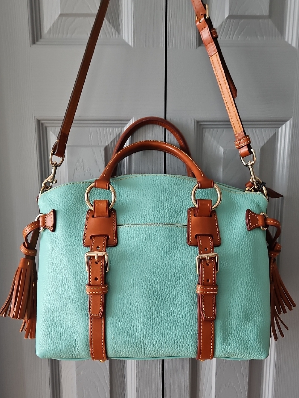 Dooney & Bourke Aqua Pebble Leather Bristol Satchel - Picture 3 of 15